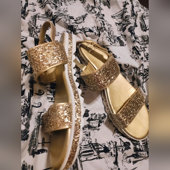 WONDER NATION Gold Glitter Platform Sandals sz6 - Picture 4 of 9